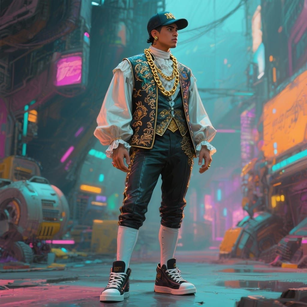 Latino Male in Hybrid 1780s Urban Reggaeton Style