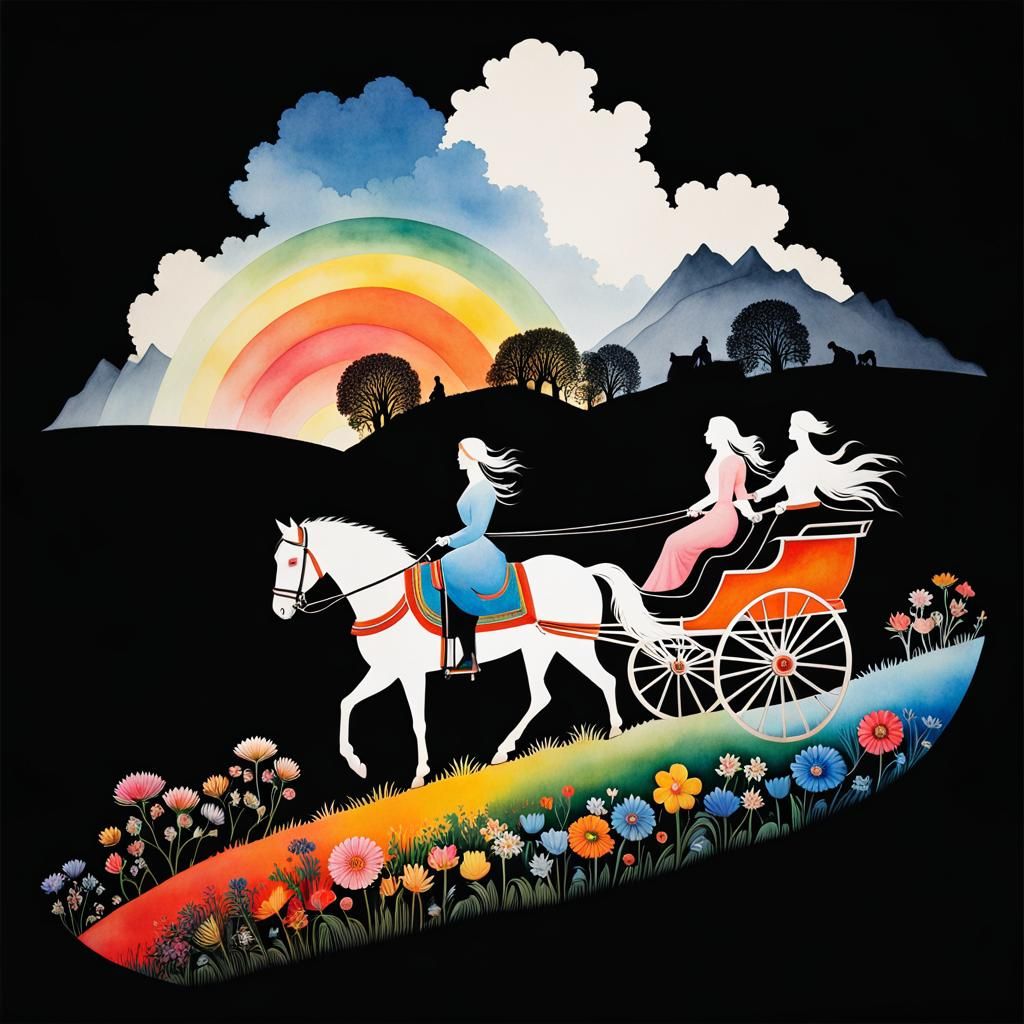 Paper Art Silhouette of Sister on Steppe