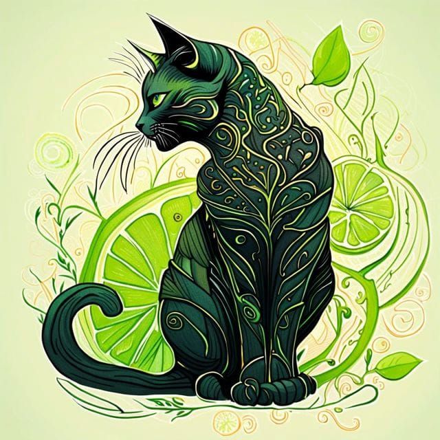 Lime Cat Portrait with Intricate Details