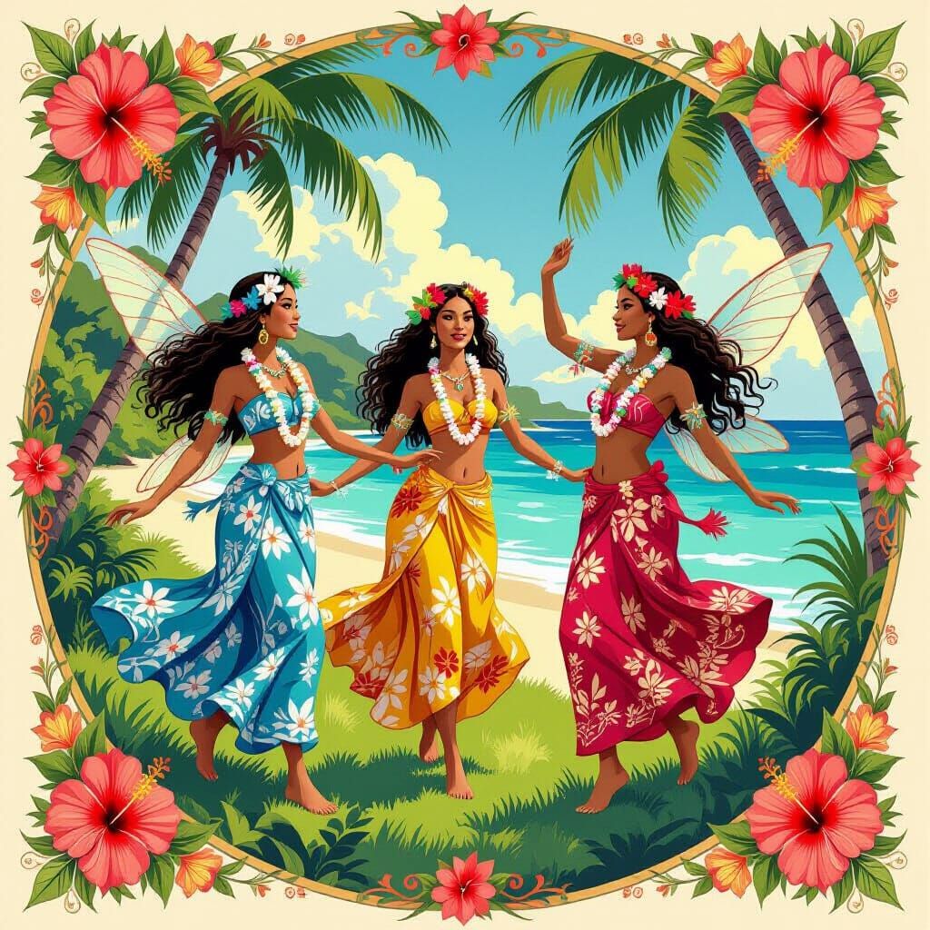 Polynesian Fairies Dancing: Van Eyck and Gauguin Style