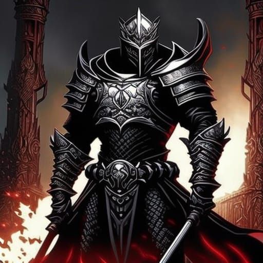 Grimdark Paladin in Crimson Armor on Roses