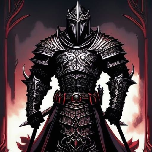 Grimdark Paladin in Crimson Armor on Roses