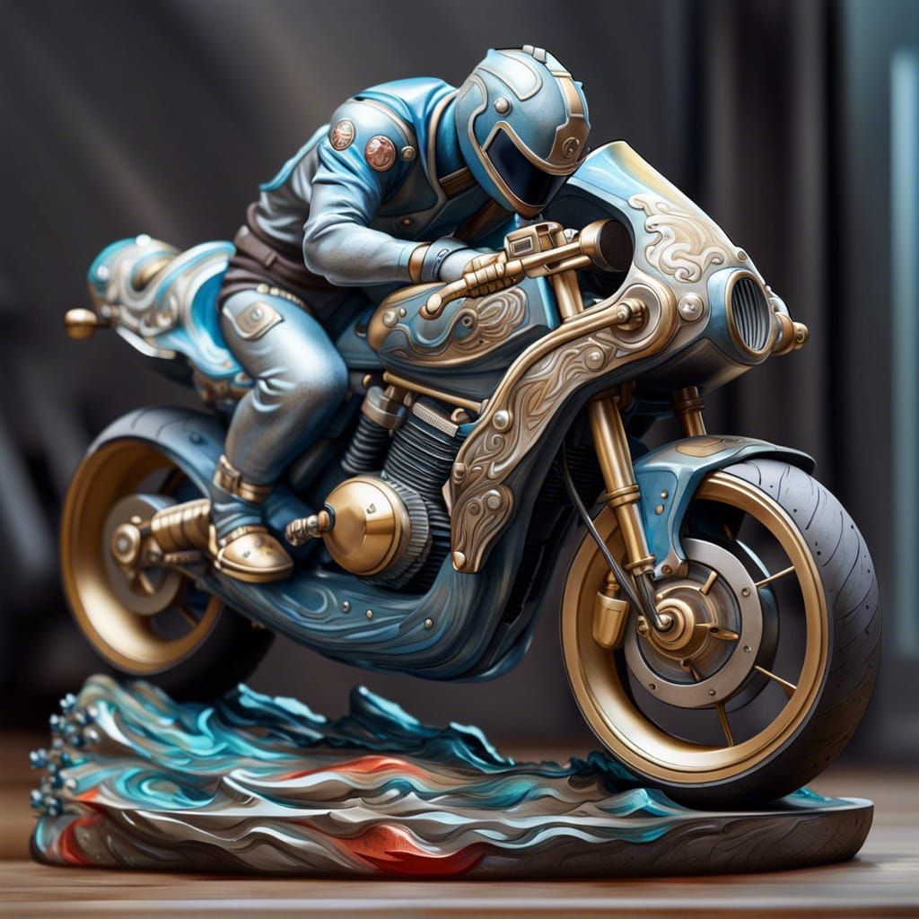 Motorcycle Statue in Gouache Style