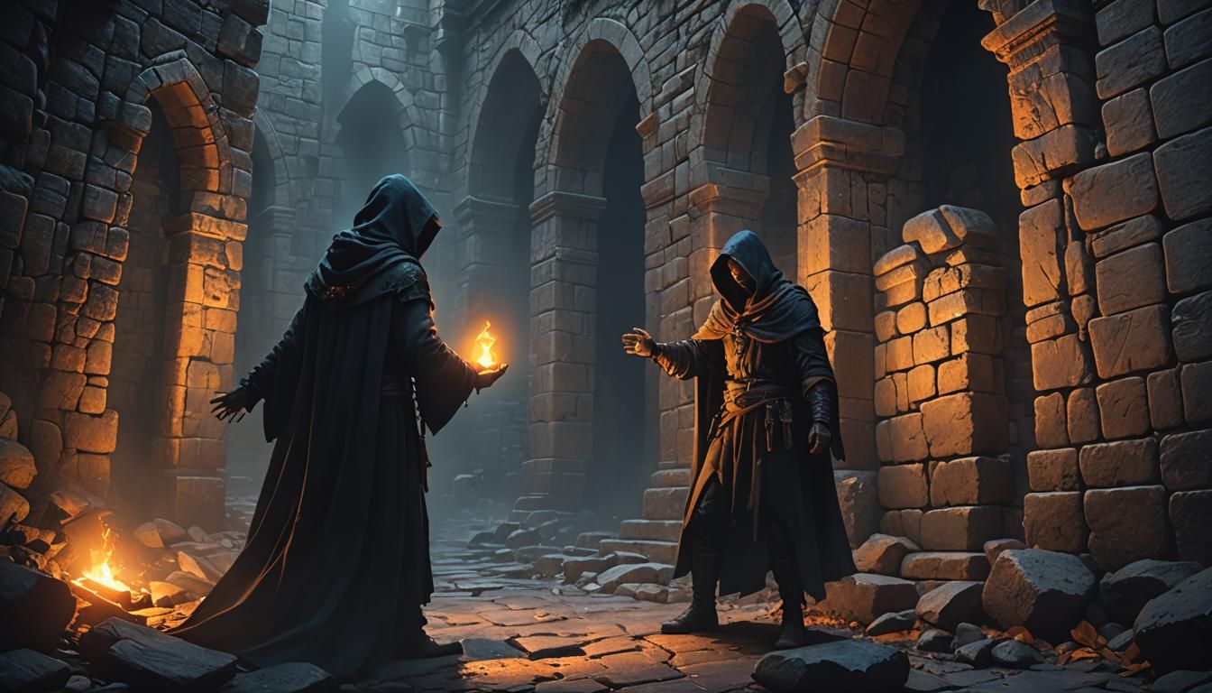 Dark Fantasy Figure Reaching for Glowing Stone