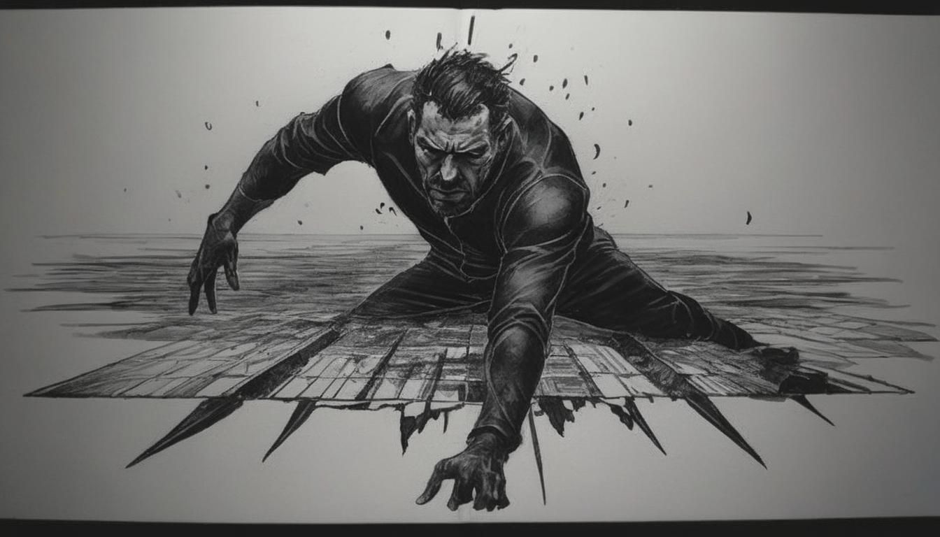 Kafkaesque Figure Breaks Into Our World: Ink Art