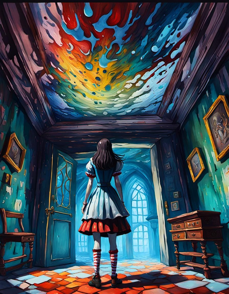 Alice in Asylum: Fantasy Gouache-Style Masterpiece