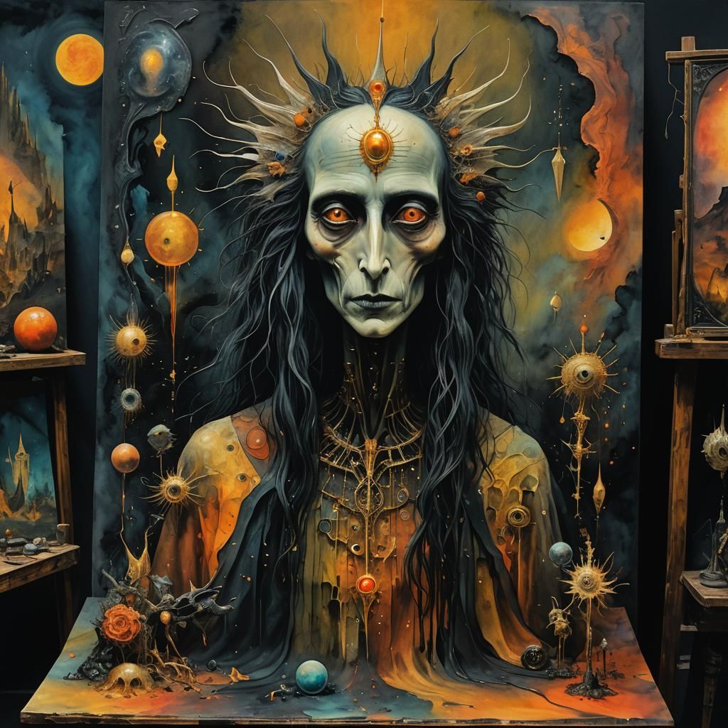 Surreal Dark Fantasy Painting with Dreamlike Themes