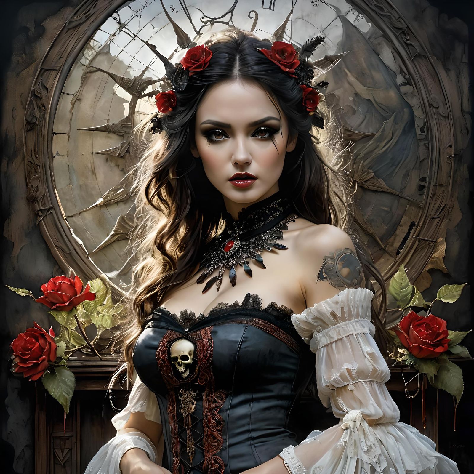 Surreal Dark Fantasy Maiden in Watercolor and Ink