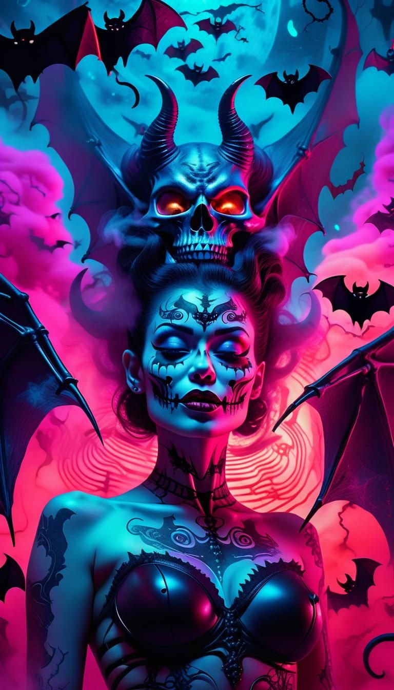 Devil Pinup in Astral Realm: Cosmic Digital Painting