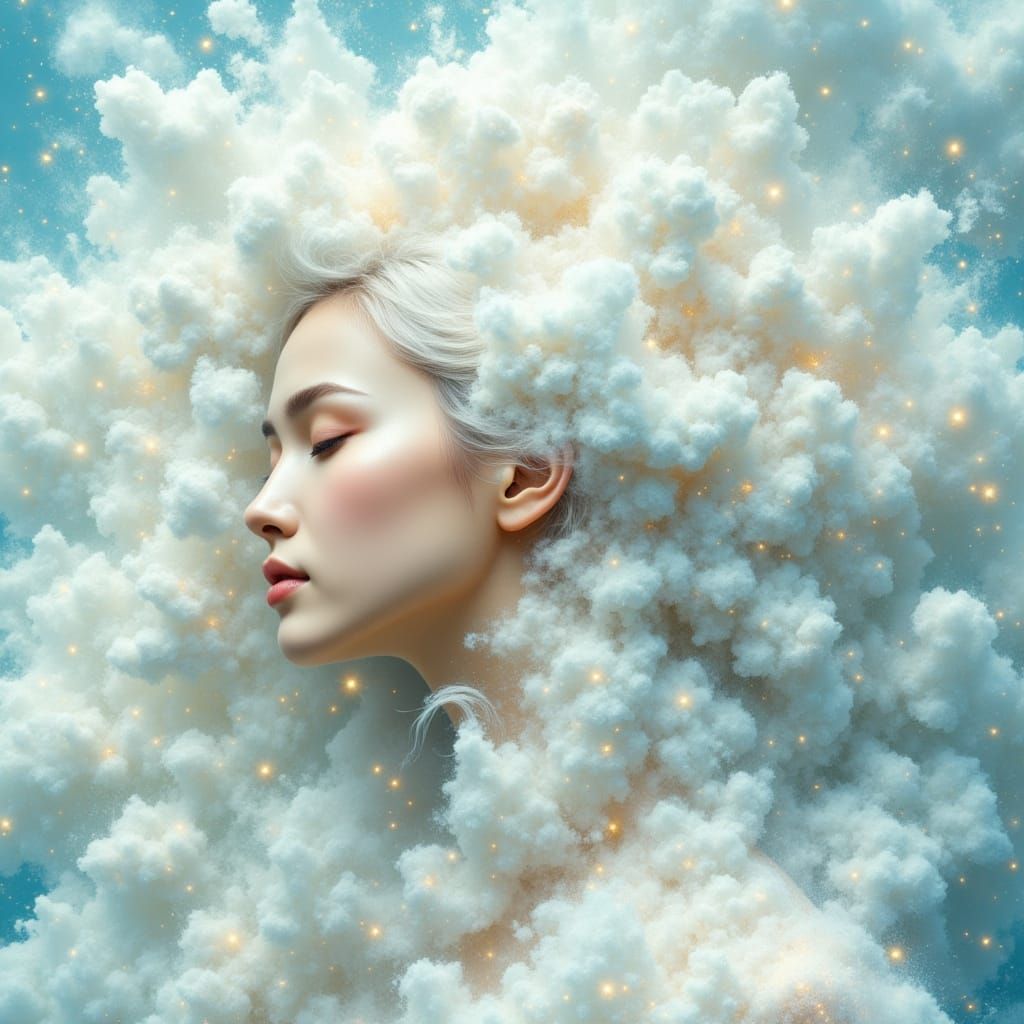 Ethereal Woman Portrait with Cloud Hair Concept Art