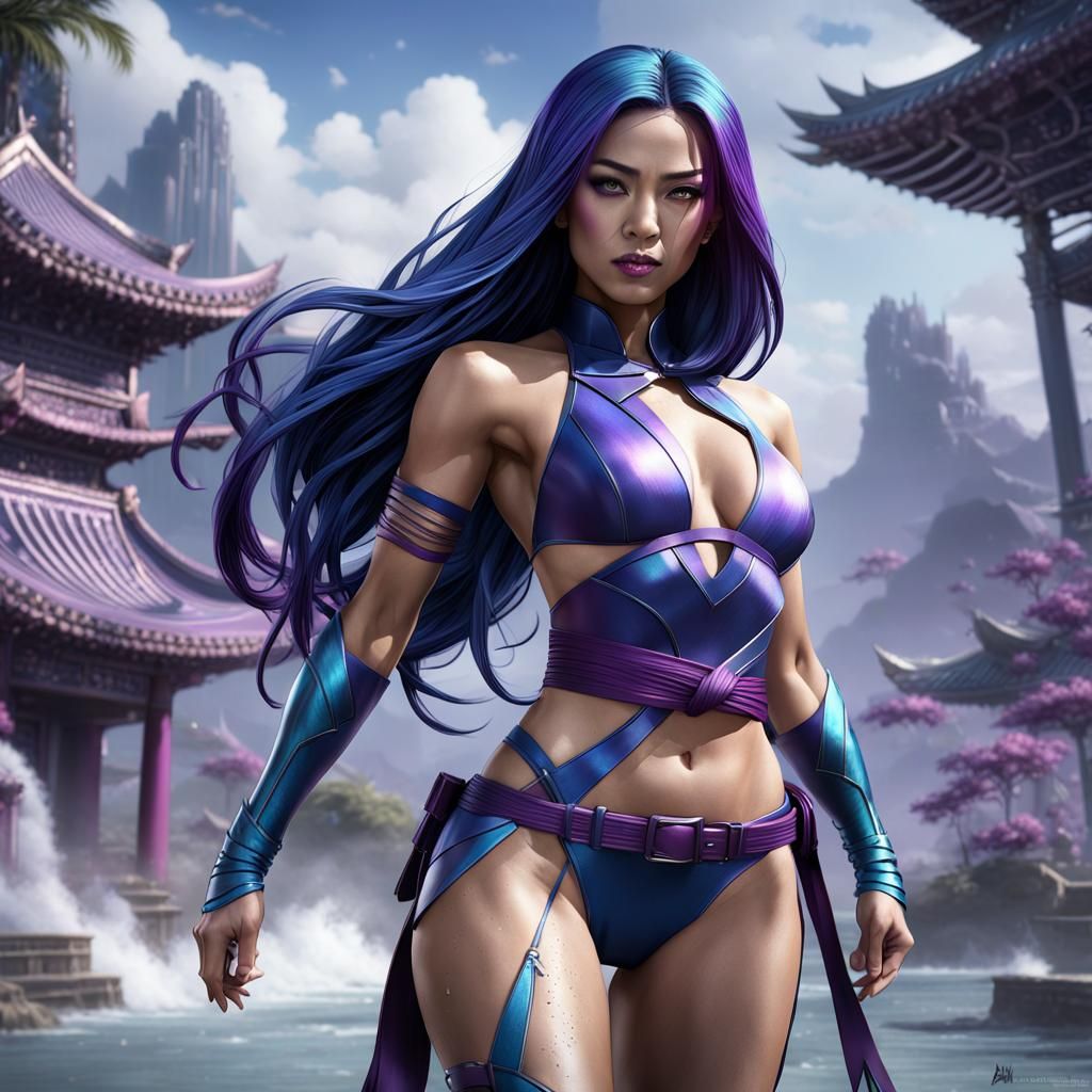 Psylocke in Blue Symbiote Bikini, Digital Art
