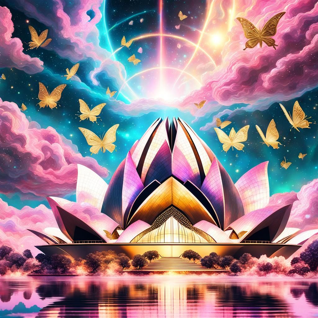 Lotus Temple in Sparkling Clouds, Astral Illustration