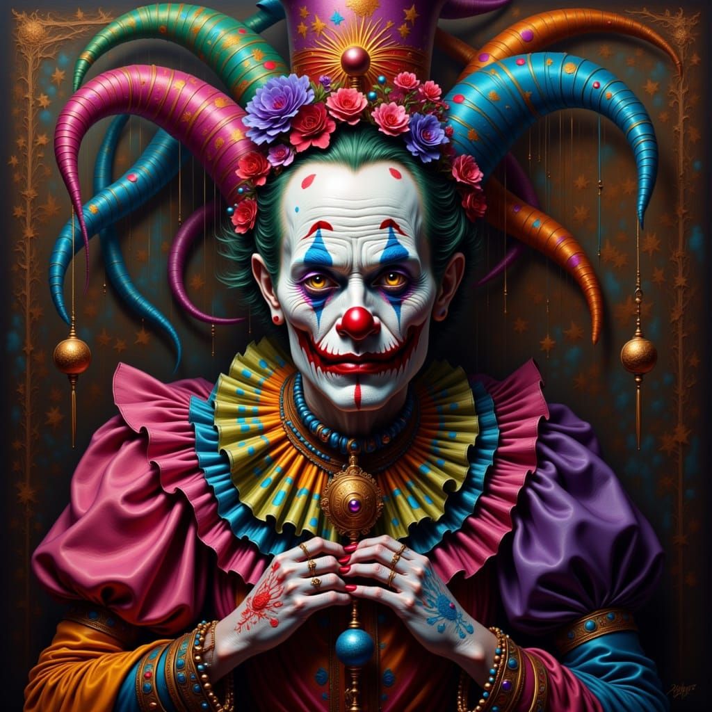 Spiritual Zombie Clown Oil Painting