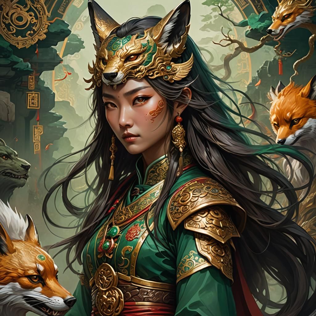 Yuan-ti Monk in Fox Mask: Deep Fantasy Portrait