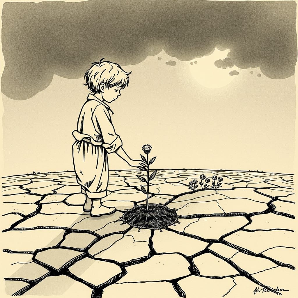 Hopeful Planting in Pen-and-Ink Style