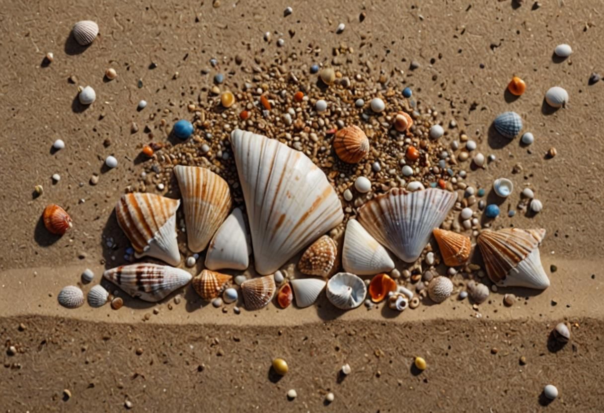 Photorealistic Seashells on Beach in Detailed Matte Painting