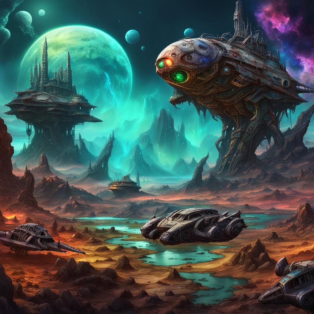 Alien Landscape in Alcohol Ink Style