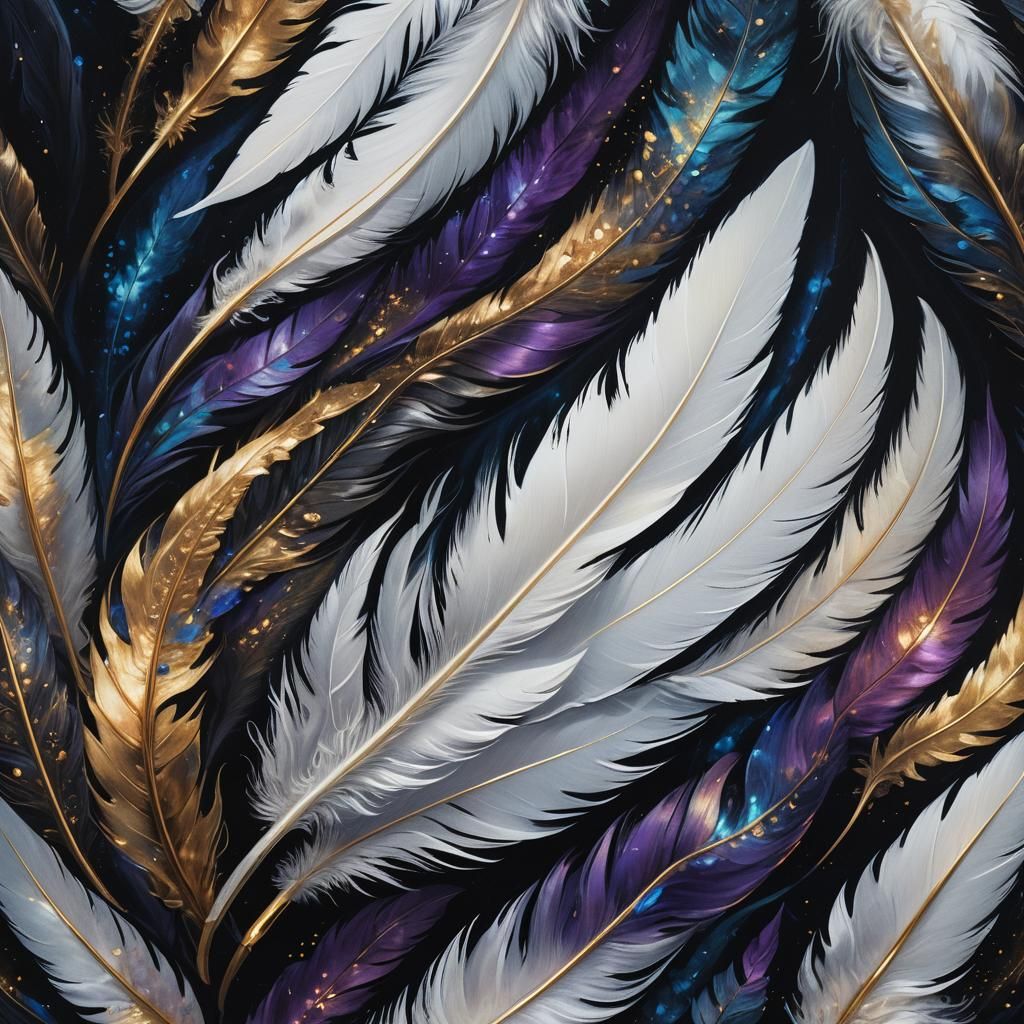 Ethereal White Feather Oil Painting in Triadic Colors
