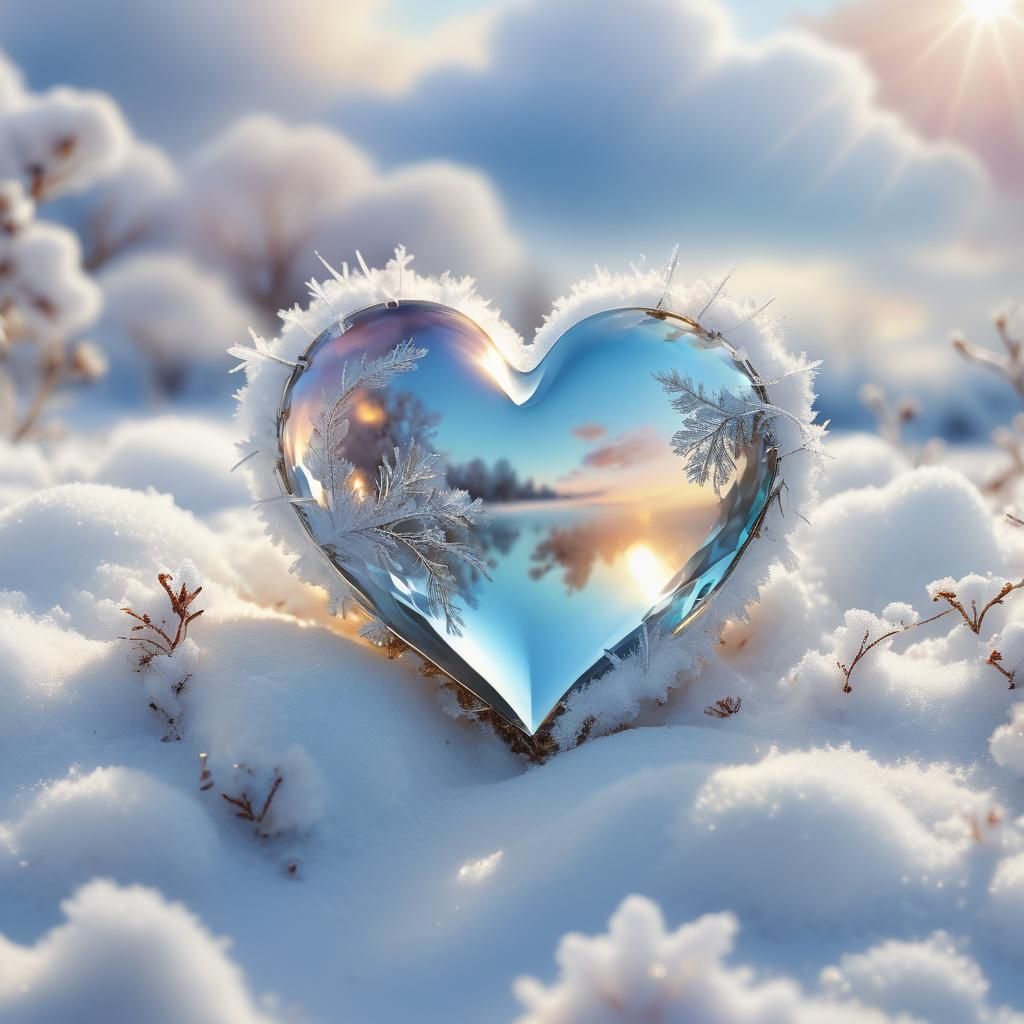 Crystal Heart in Snowy, Heavenly Light