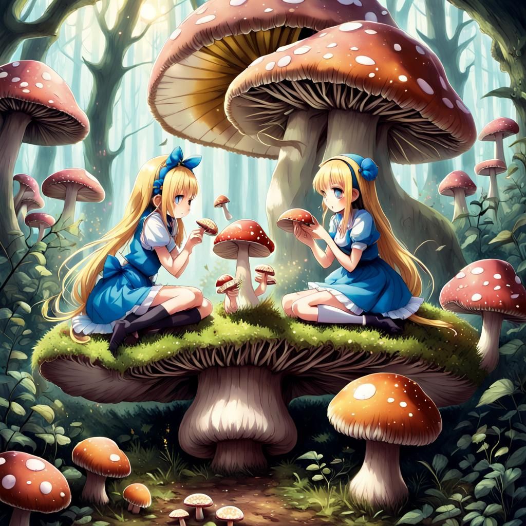 Alice and Caterpillar Share Magic Mushroom, Anime Style
