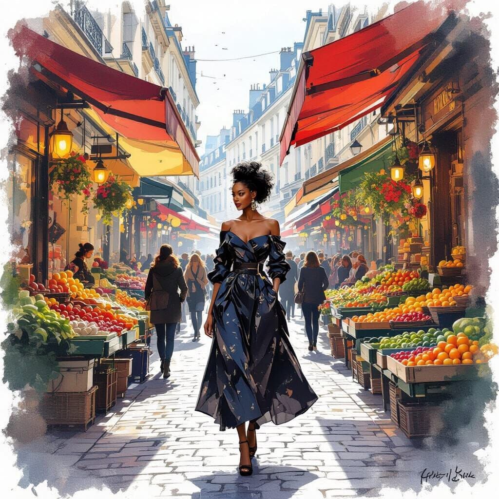 Avant-Garde Fashion Woman in Parisian Market