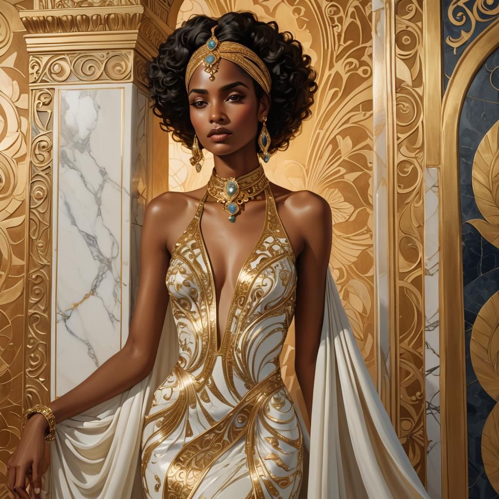 Elegant Eritrean Model in Art Nouveau Style