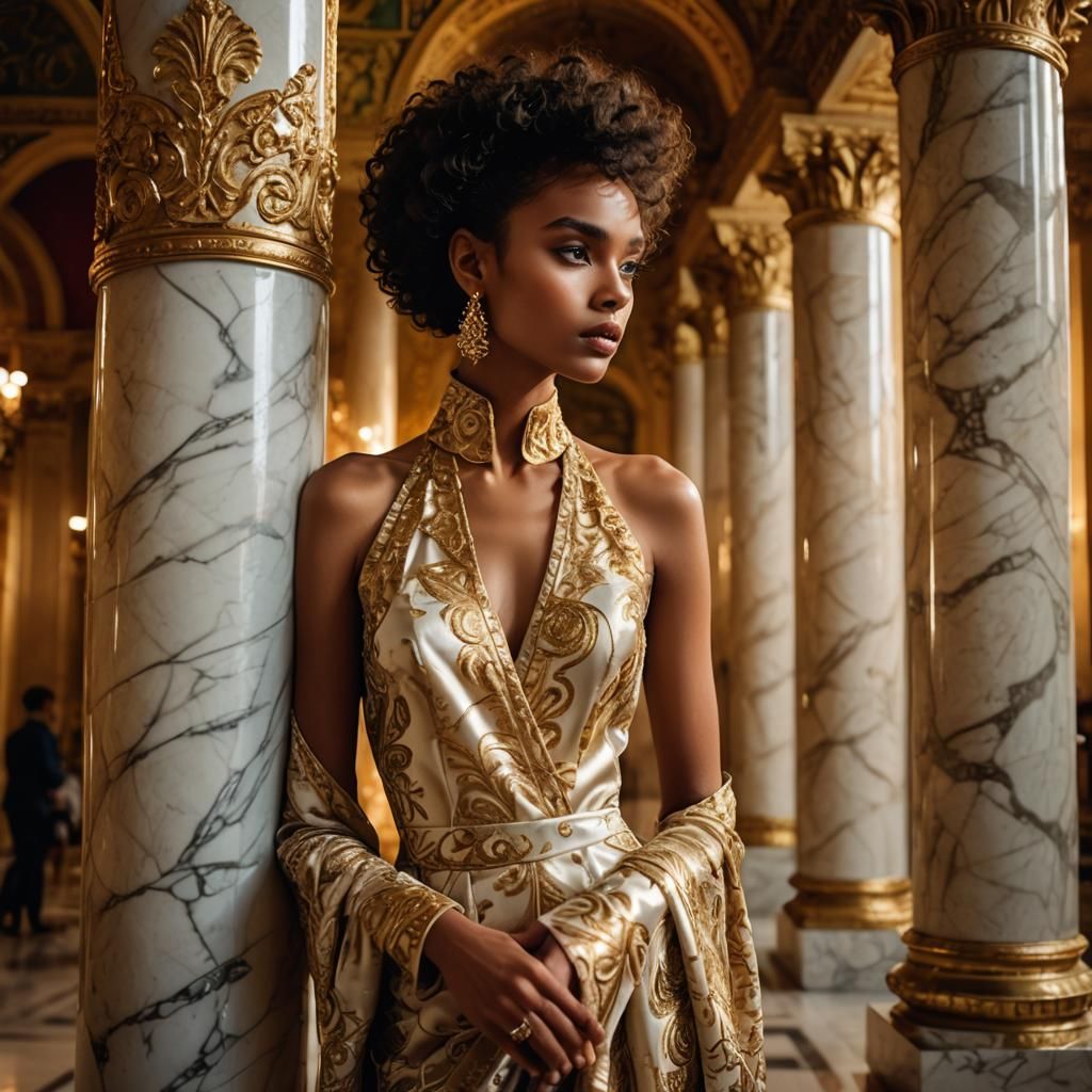 Eritrean Model in Haute Couture with Golden Lighting