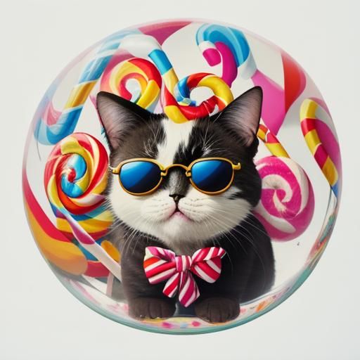 Whimsical Cat Lollipop in Candy Art Style
