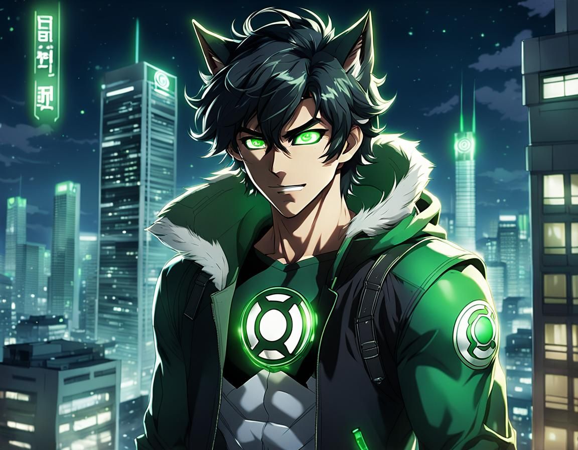 Anime Teen with Wolf Features at Midnight