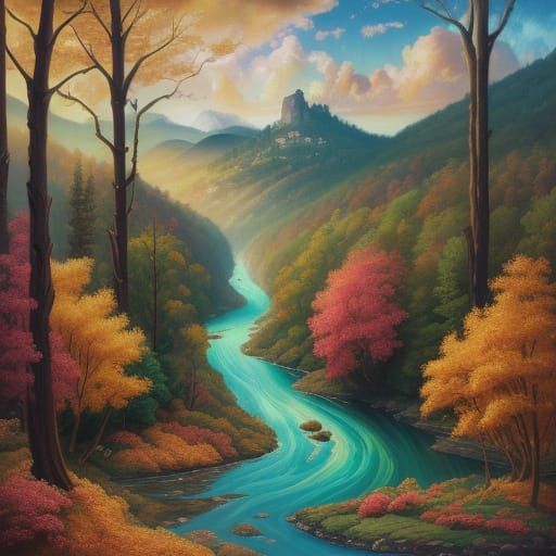 Surreal Candy Landscape with Marshmallow Clouds