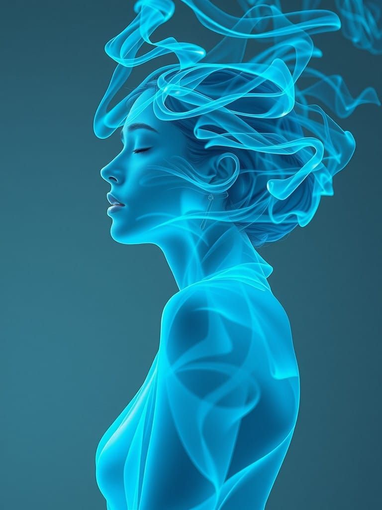 Ethereal Woman in Blue Smoke