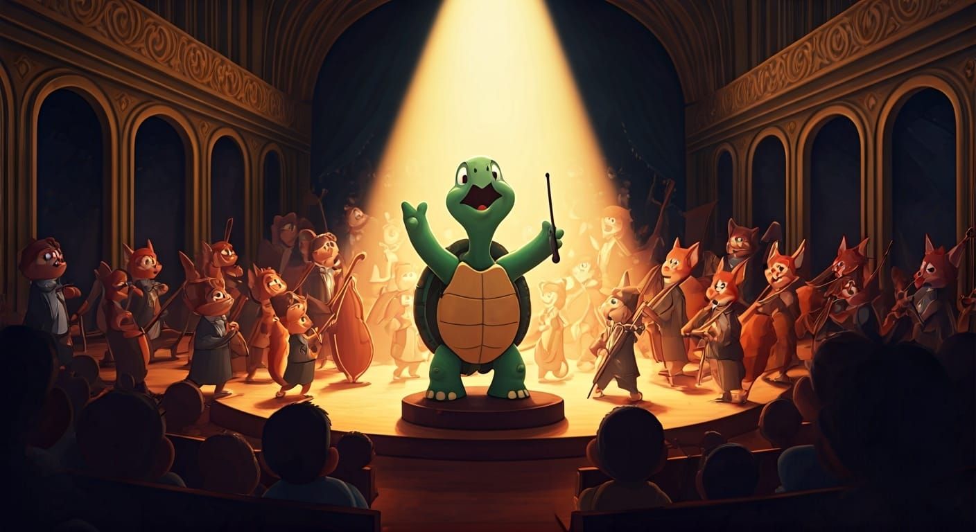 Singing Turtle Conducts Woodland Orchestra in CGI Cartoon
