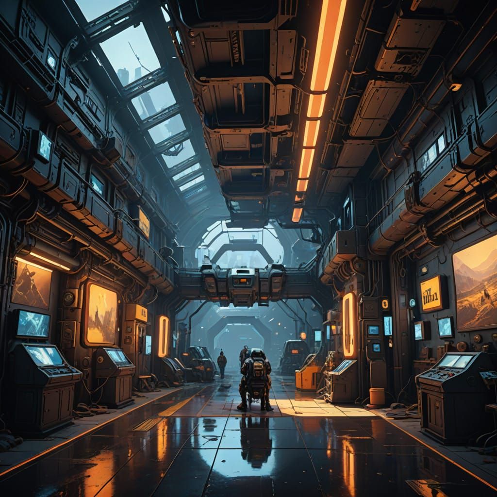 Sleek Futuristic Museum Interior in Matte Painting Style