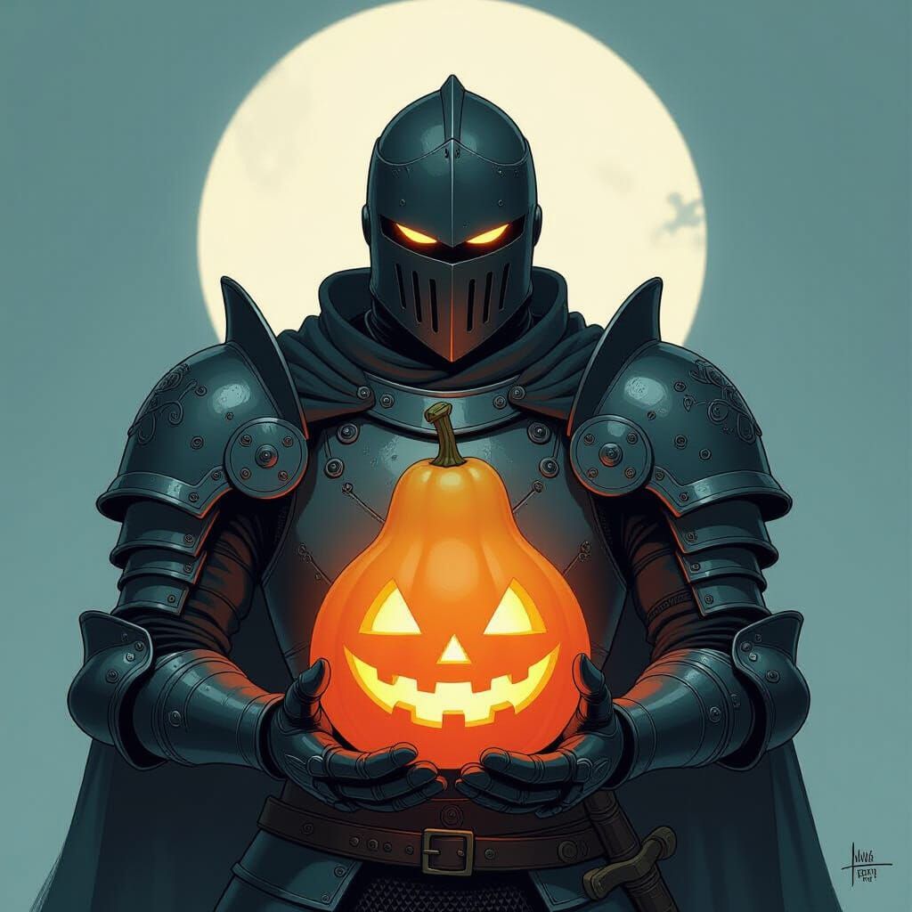 Headless Knight with Jack-o'-Lantern in Dark Fantasy Style