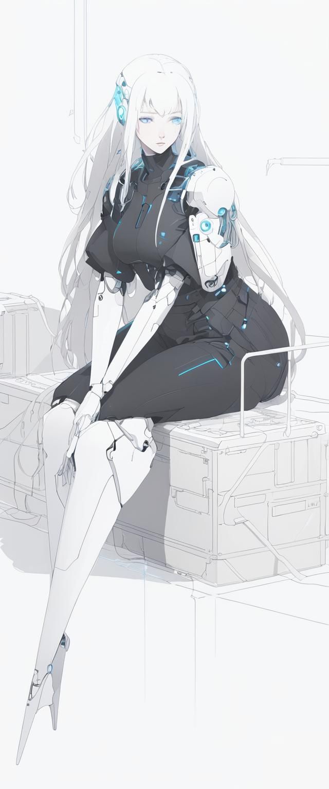 Cybernetic Robogirl with Glowing Circuits in Neon-Lit Room