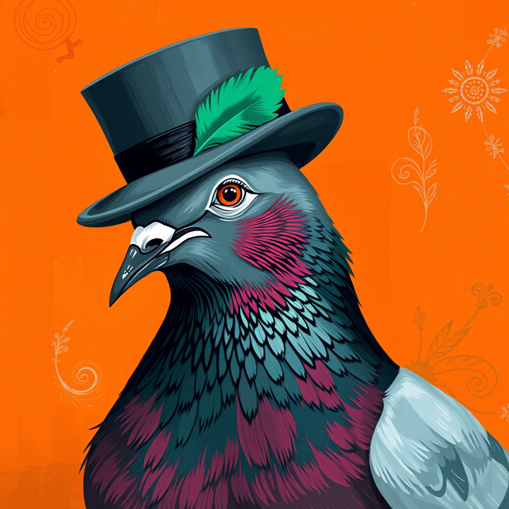 Dapper Pigeon in Top Hat, Modern Art Style