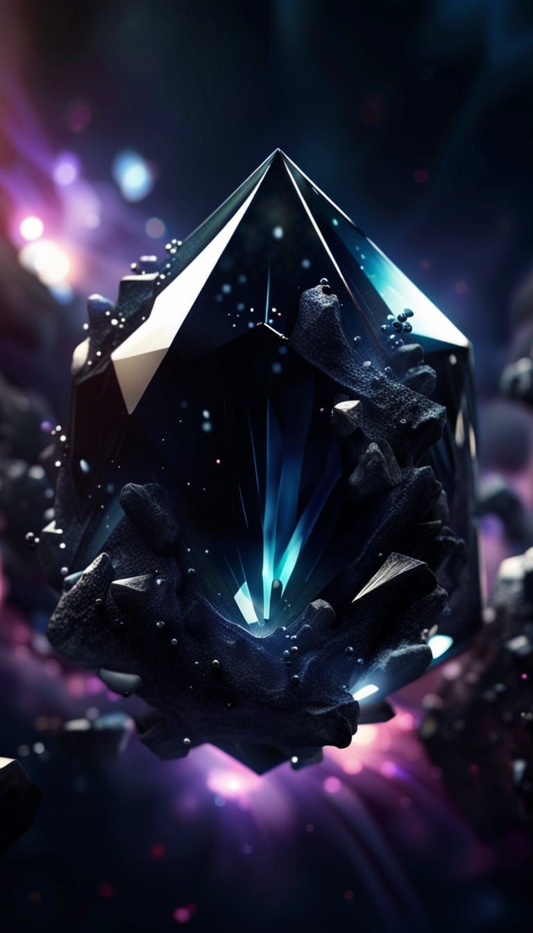Ethereal Black Crystal in a Dark Fantasy Scene