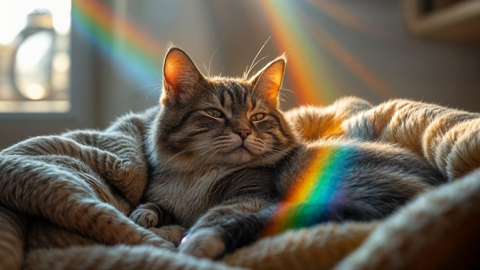 Cat Sleeping in Prismatic Light: 8K Masterpiece