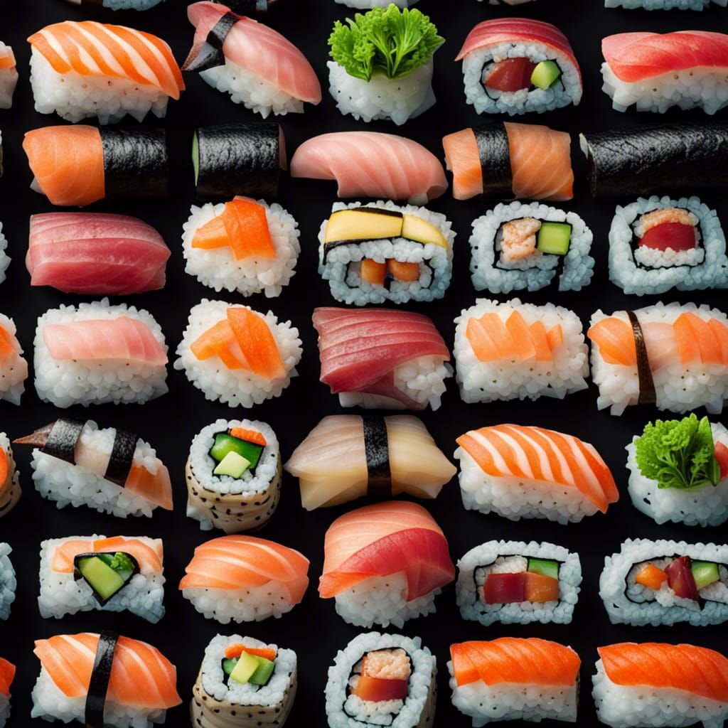 Hyperrealistic Sushi Plates, Sharp Focus, High Detail