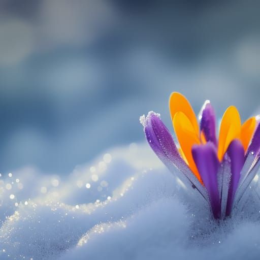 Crocus Blooming Through Snow in Swiss Alps