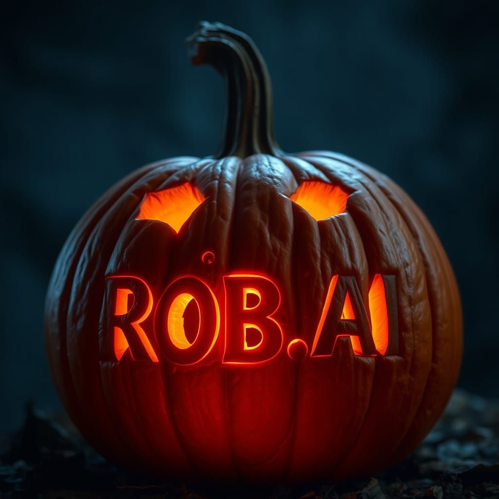Halloween Pumpkin With "ROB.AI" Carved, Glowing From Within