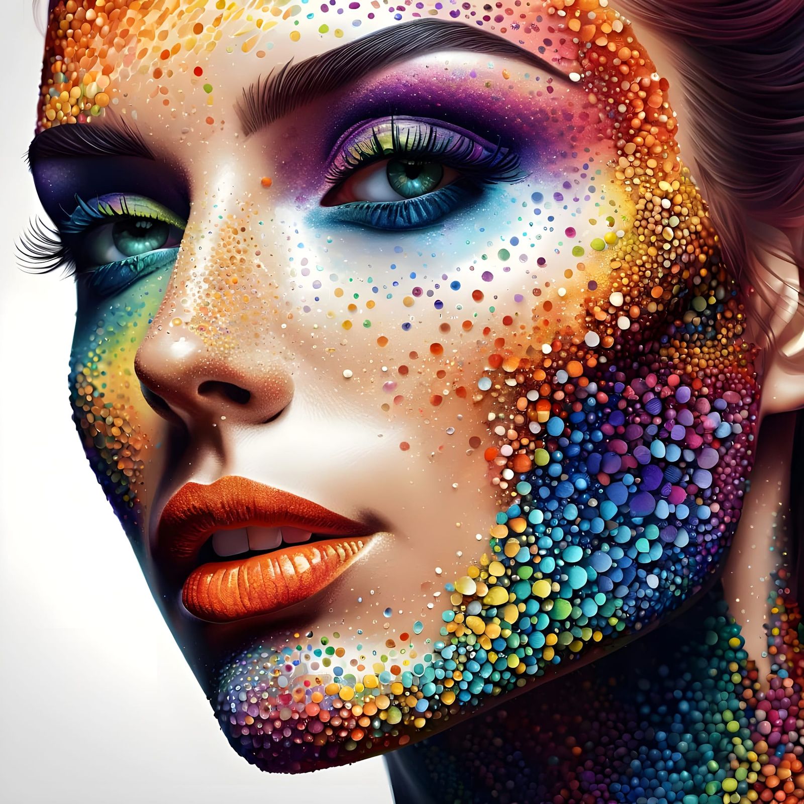 Vibrant Pointillism Portrait of a Young Woman