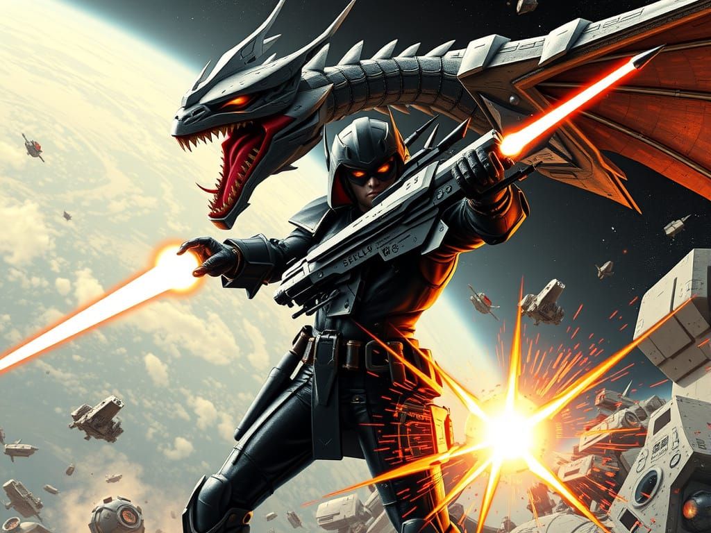 Space Captain Battles Cyber Dragon in Harlock Style