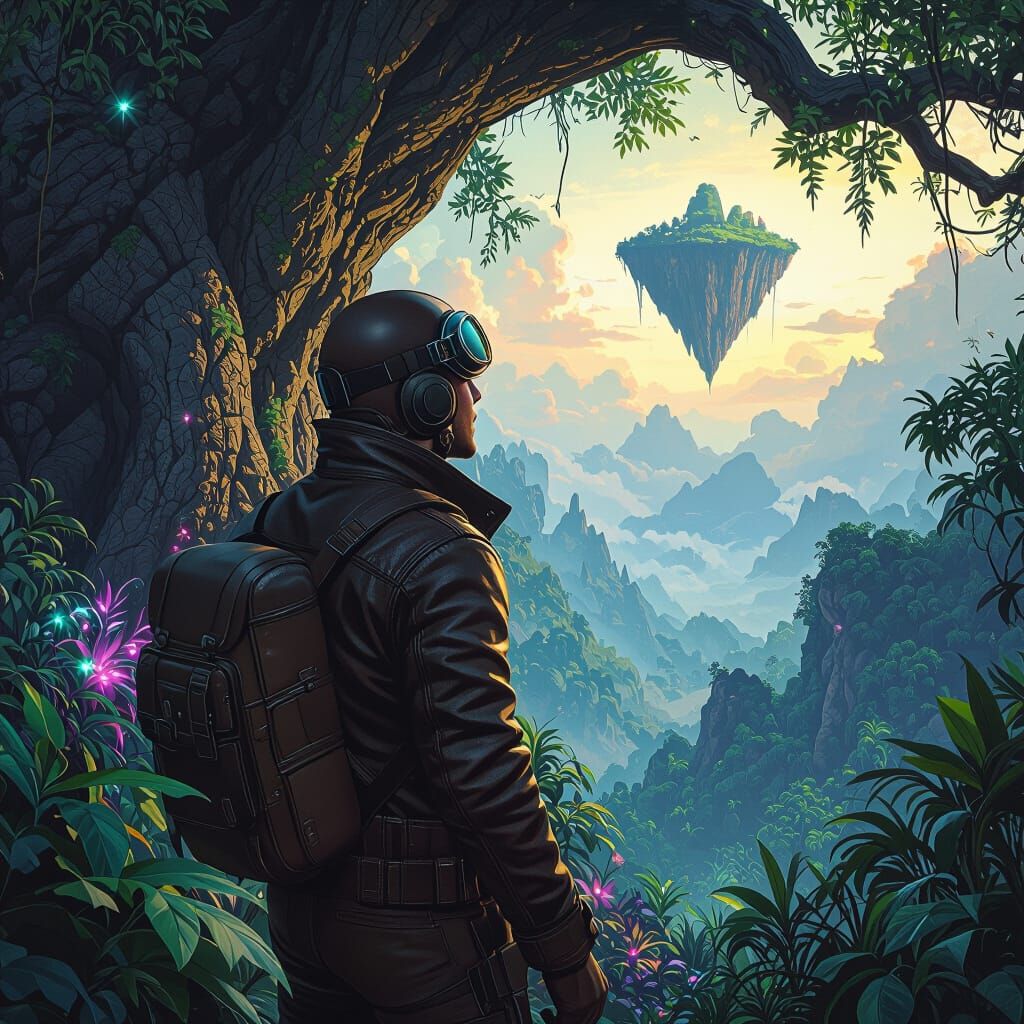 Explorer in Alien Jungle: Fantasy Art Adventure