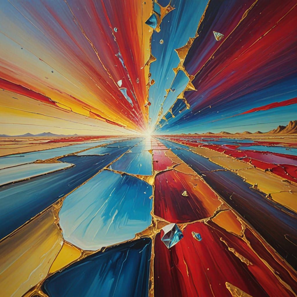 Surreal Liquid Horizon with Fractured Light, Fauvist Paintin...