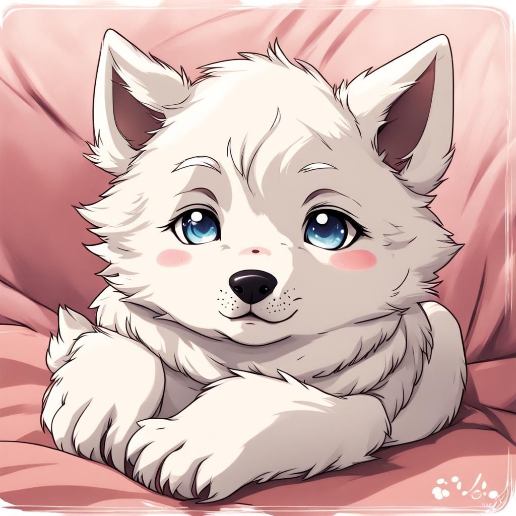 Cute Wolf Cub in Anime Style