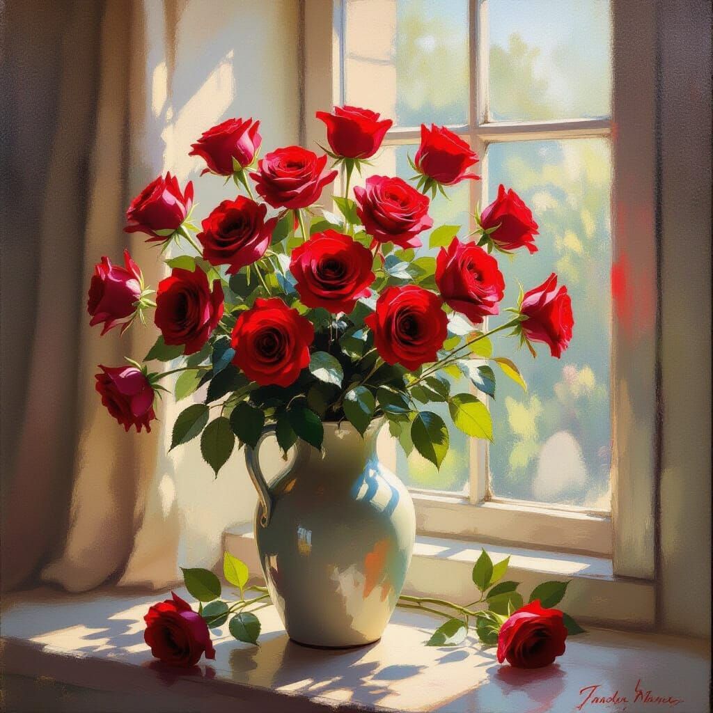 Vibrant Red Roses in Impressionist Style