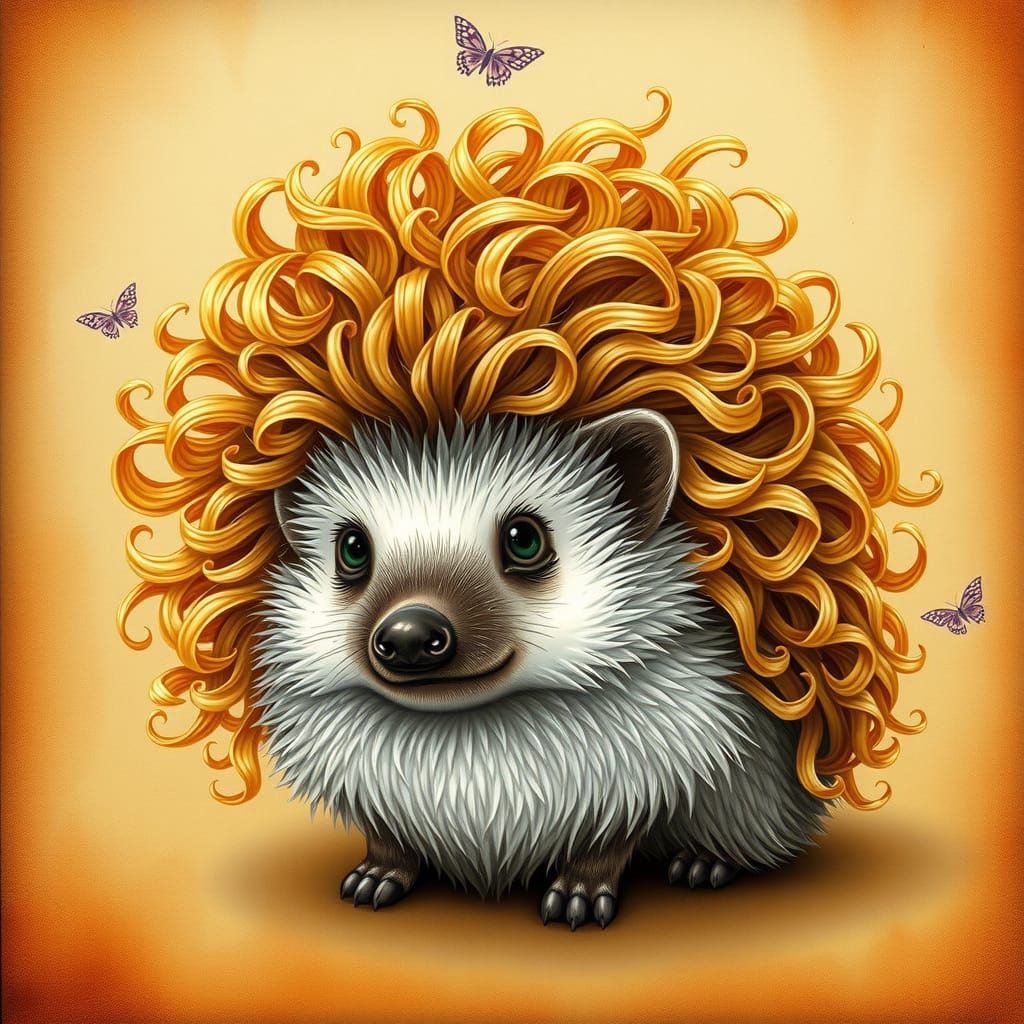 Whimsical Victorian Hedgehog with Golden Locks