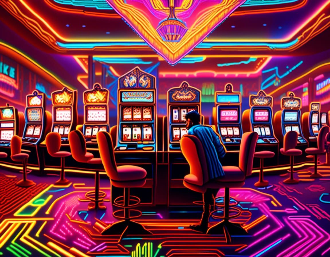 Neon Casino Slot Machine in Cyberpunk Style