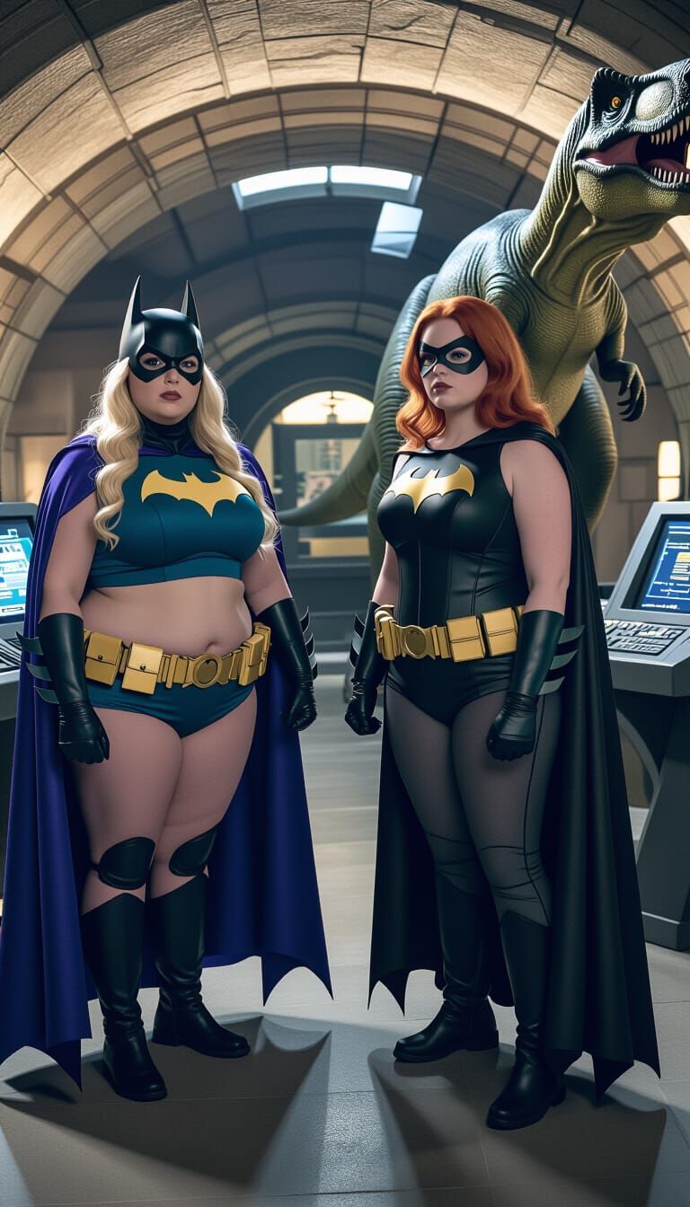 Curvy Batgirl and Robin in Batcave